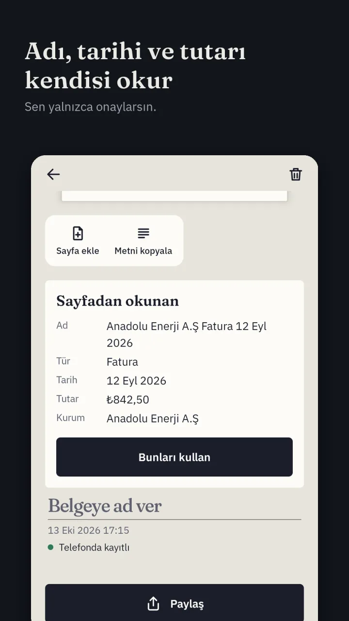Adı, tarihi ve tutarı kendisi okur