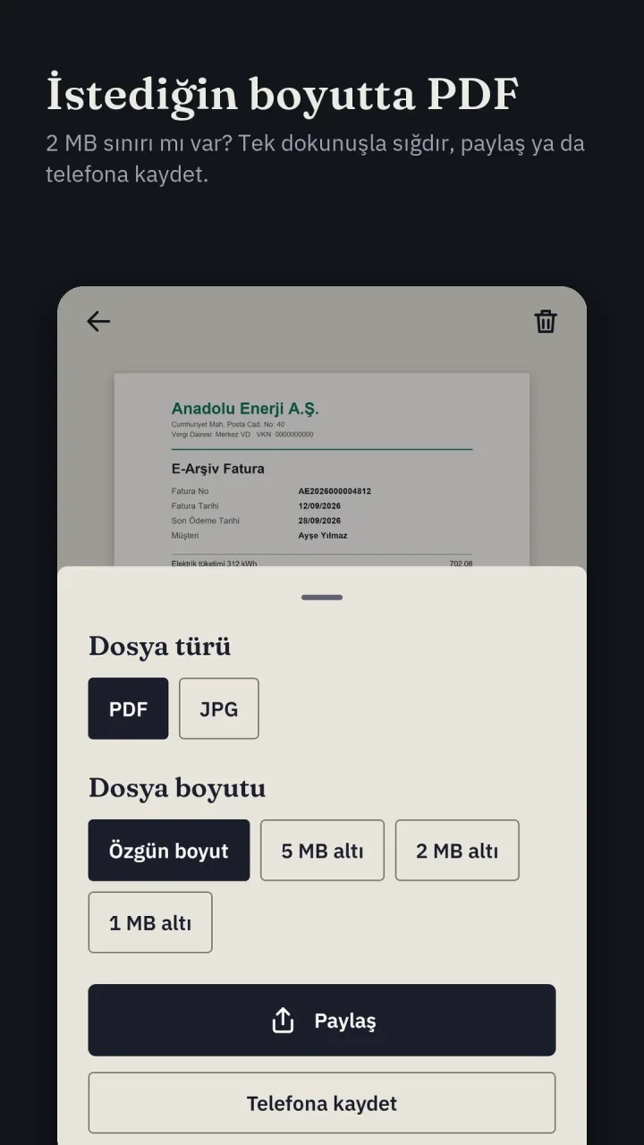 İstediğin boyutta PDF